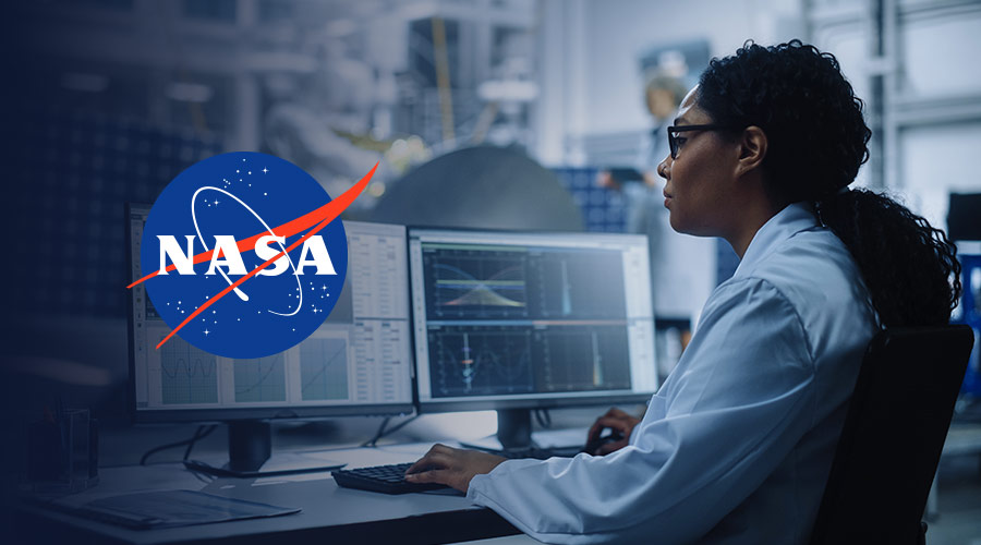 HBCU student in front of a computer conducting research as part of NASA’s MUREP and DEAP initiatives