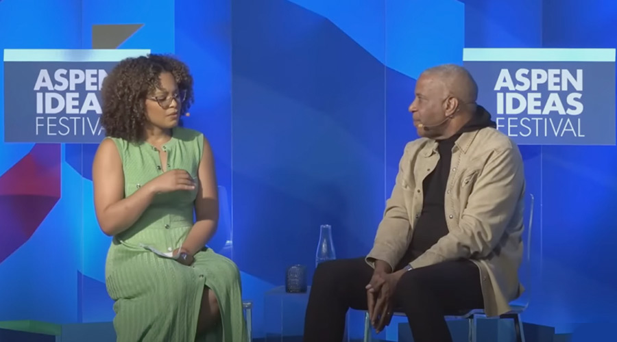 Robert F. Smith onstage at the 2024 Aspen Ideas Festival being interviewed by NBC News’ Antonia Hylton